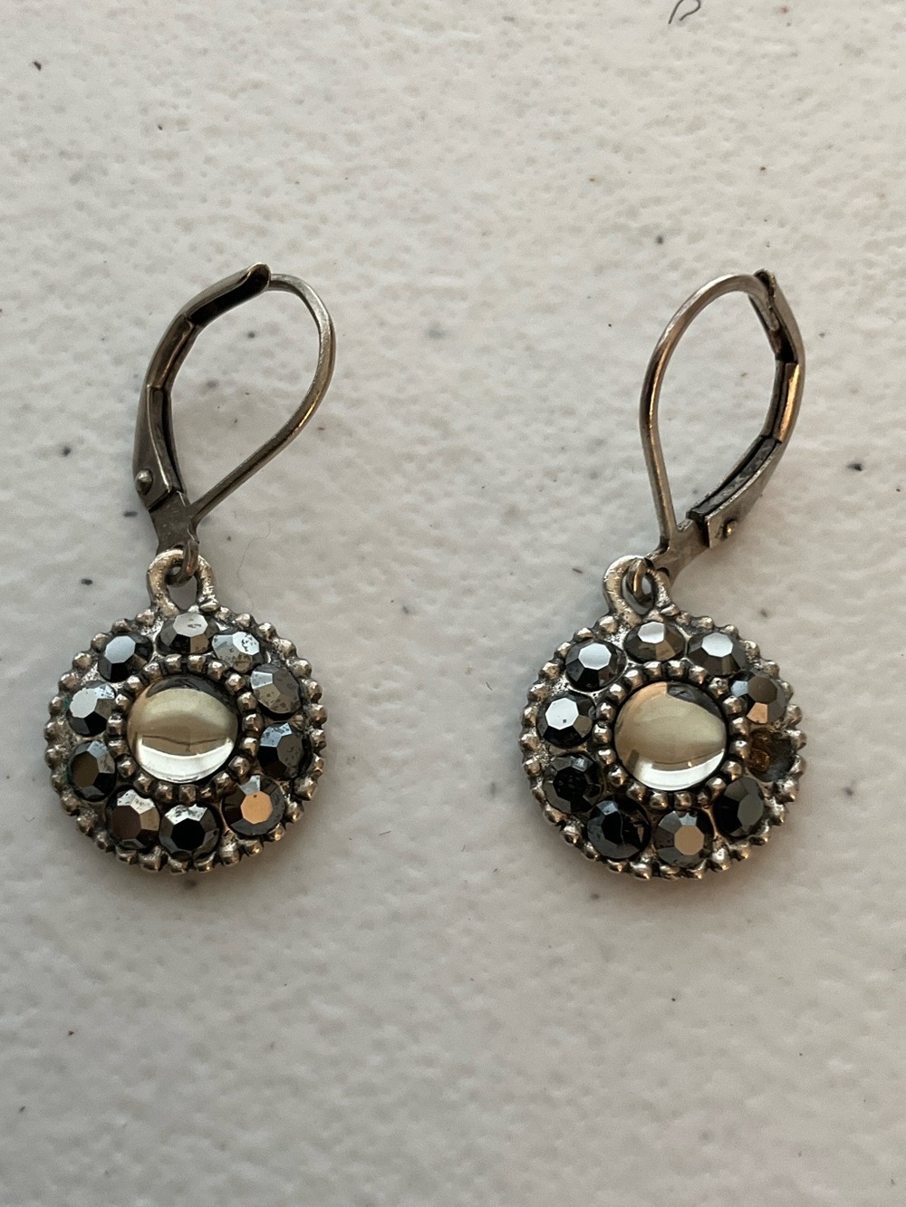 Baked Beads Silver-Tone Crystal and Hematite Drop Earrings